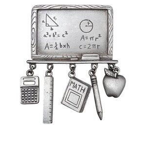 JJ Jonette Jewelry Vintage Silver Tone Math Teachers Classroom Charms Brooch Pin